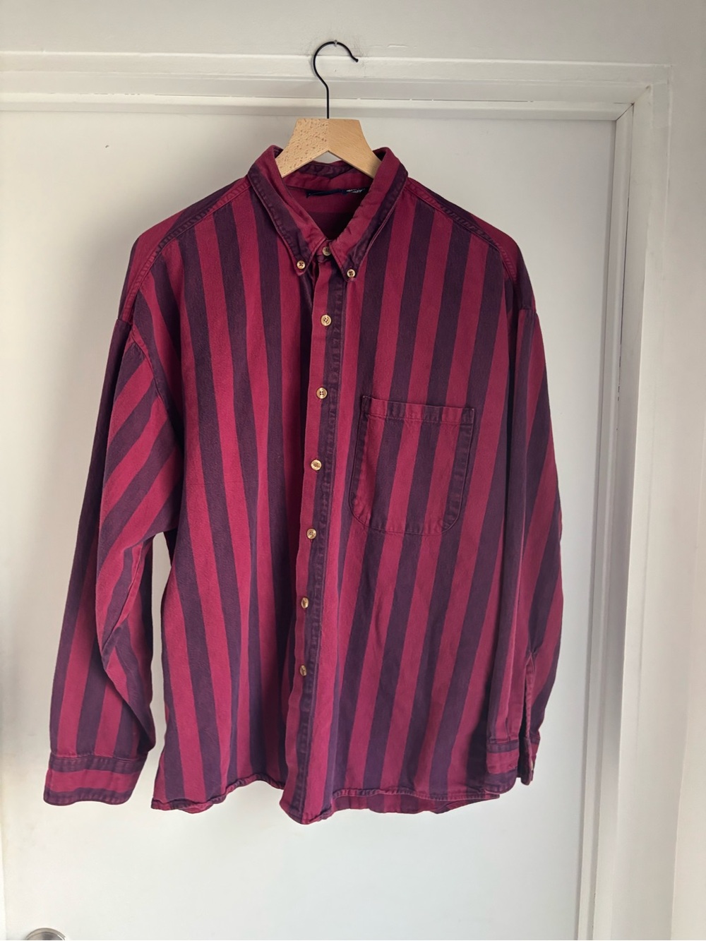 Bon Homme 90’s Vintage Made in USA Men's Striped Button-Down Shirt - Burgundy